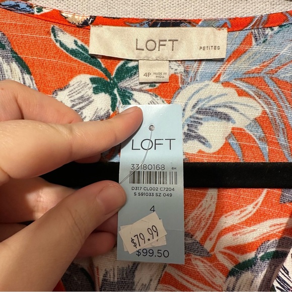 NWT Loft orange and blue tropical midi - size 4P - Picture 4 of 5